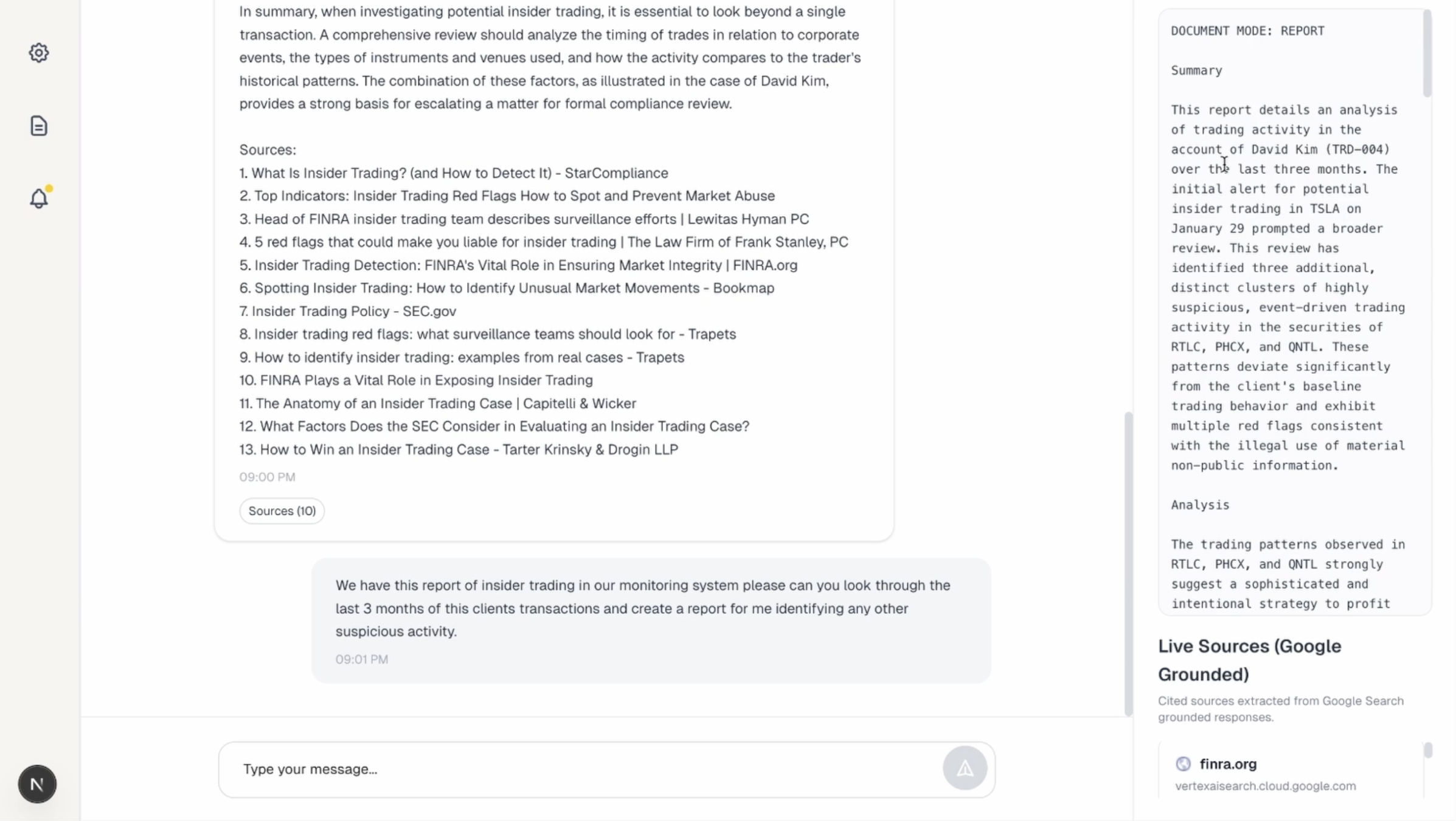 Fenori report generation interface